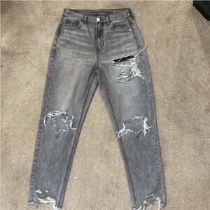 American Eagle Light Grey Distressed High Waisted Mom Jeans Size 4